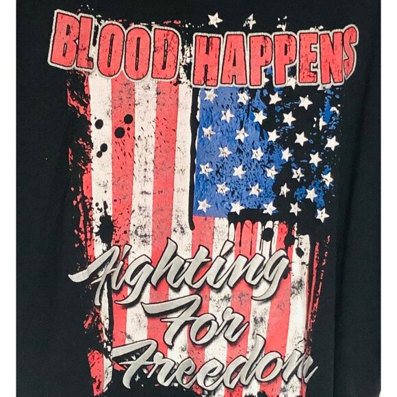 Jerzees T-shirt black short sleeve flag blood happens Cotton Graphic 2XL READ - Picture 1 of 7